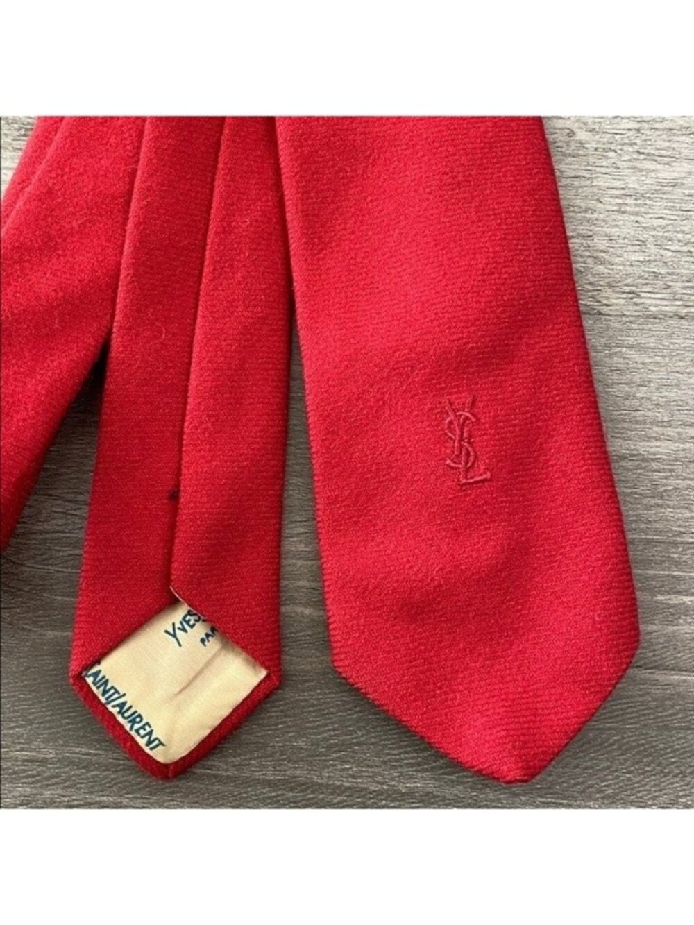 VTG YSL Yves Saint Laurent Paris New York Brushed Wool Red Neck Tie Necktie Mens
